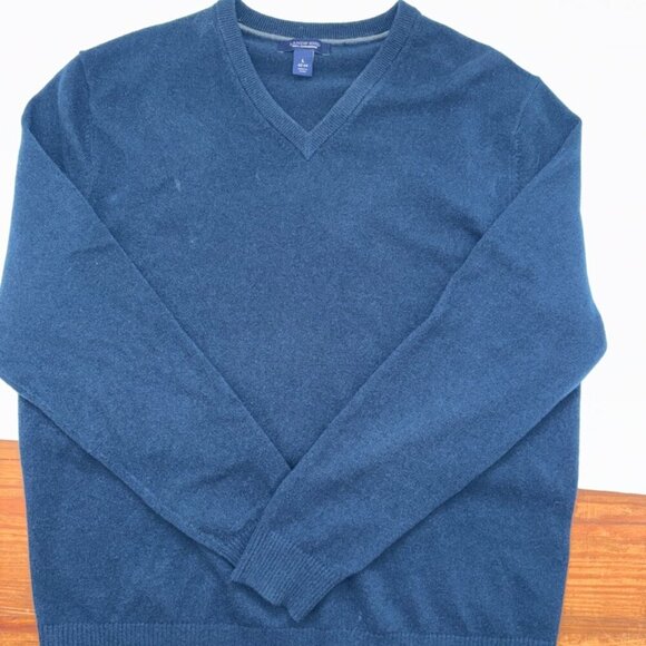 Men's 100% Cashmere Navy Blue V-Neck Pullover Sweater Size Large (42-44) - Picture 2 of 7